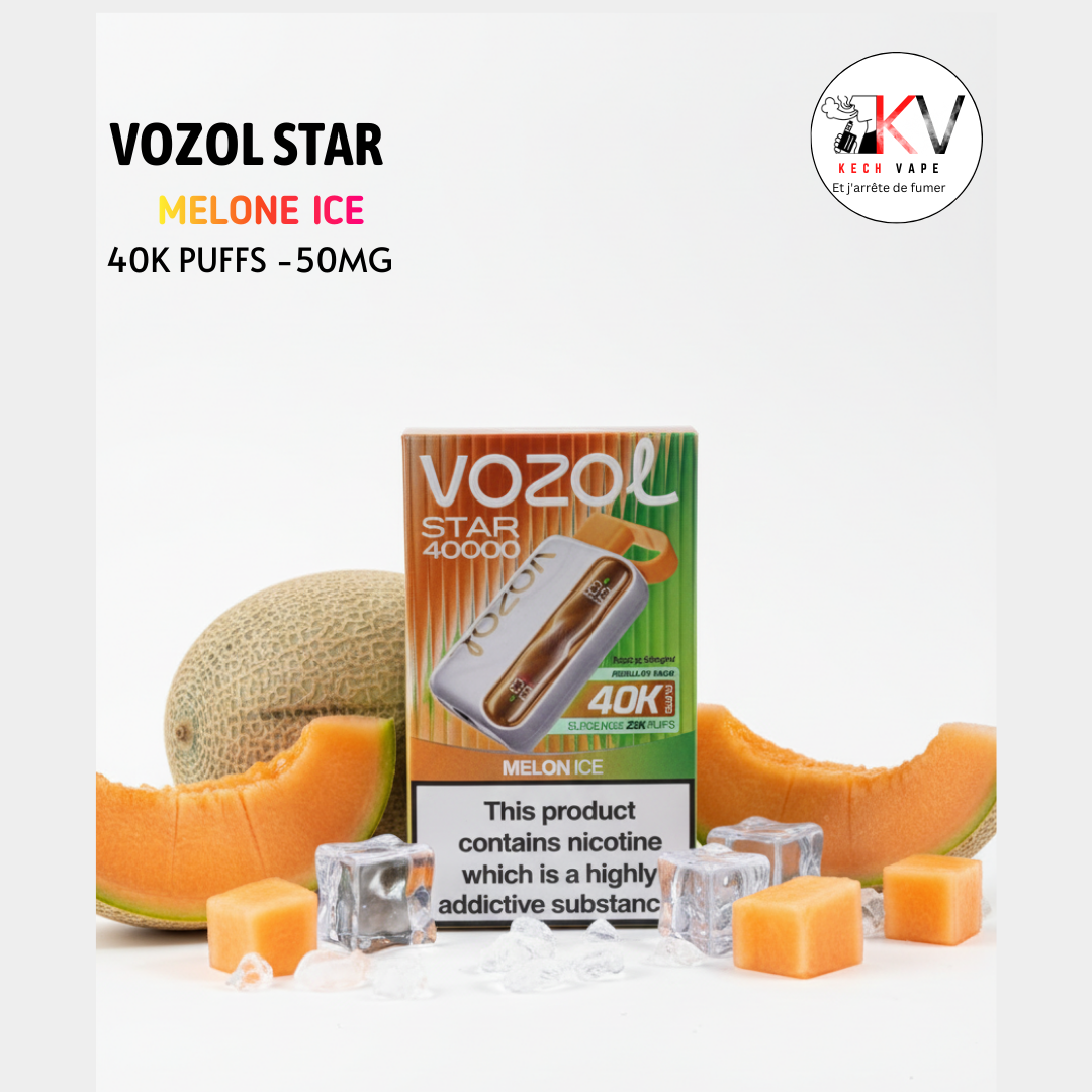 Vozol Star 40K Puffs 50mg -- MELONE ICE vape jetable rechargeable avec plusieurs saveurs disponibles
