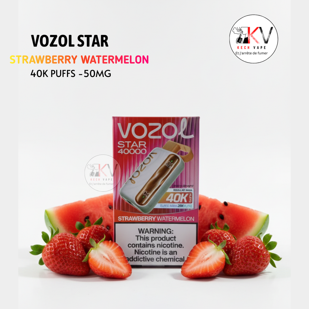 Vozol Star 40K Puffs 50mg --  STRAWBERRY WATERMELON vape jetable rechargeable avec plusieurs saveurs disponibles
