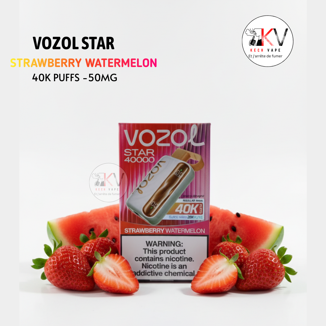 Vozol Star 40K Puffs 50mg --  STRAWBERRY WATERMELON vape jetable rechargeable avec plusieurs saveurs disponibles
