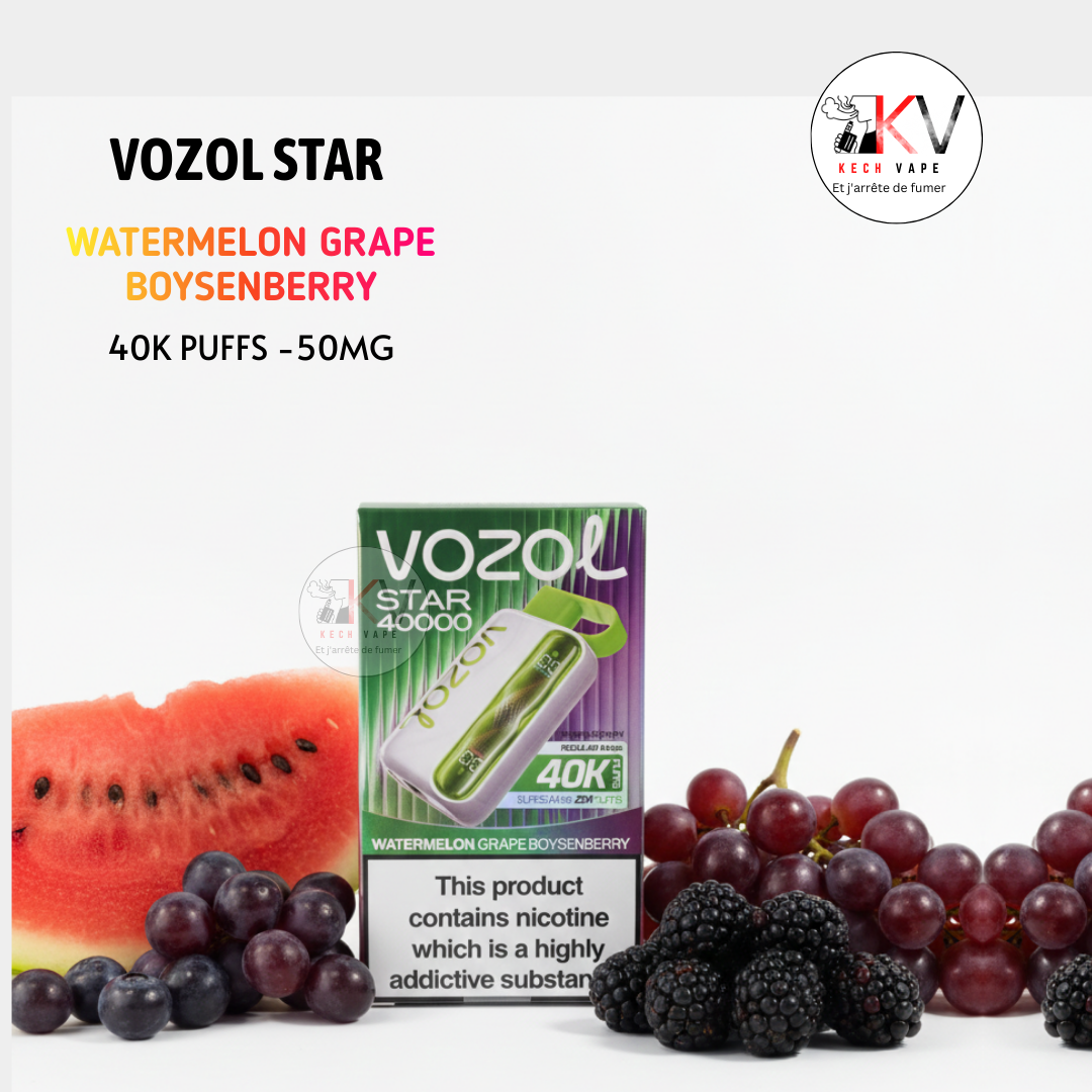 Vozol Star 40K Puffs 50mg vape jetable rechargeable avec plusieurs saveurs disponibles
