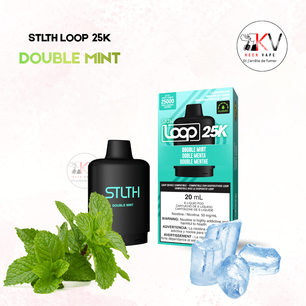 Pod STLTH Loop 25K DOUBLE MINT compatible batterie Loop – cartouche vape 25 000 puffs KechVape Maroc