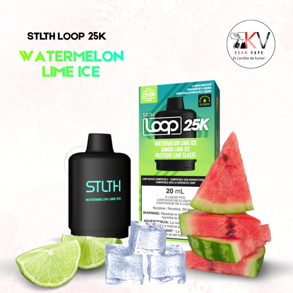 Pod STLTH Loop 25K WATERMELON LIME ICE  compatible batterie Loop – cartouche vape 25 000 puffs KechVape Maroc