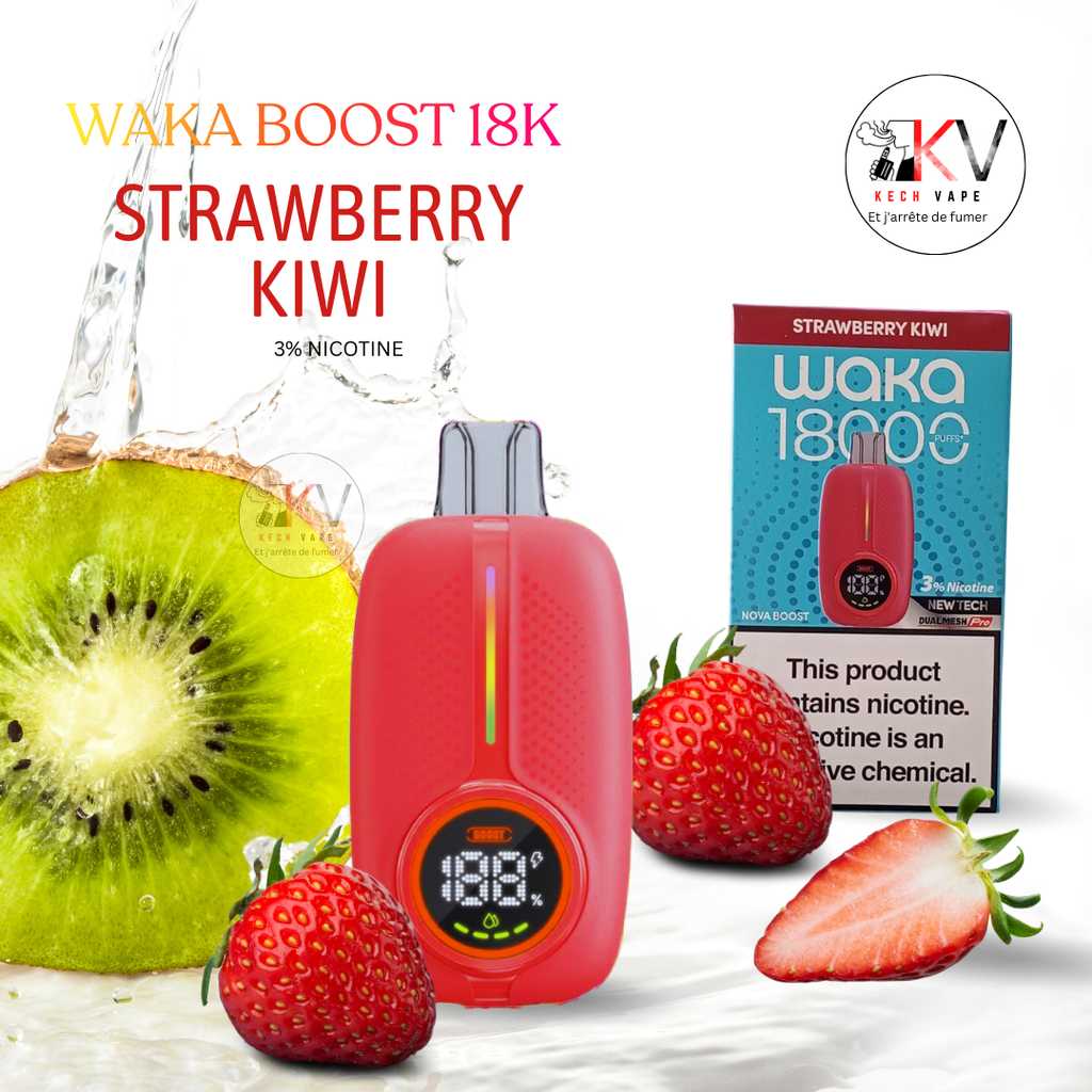 WAKA Boost 18K Strawberry Kiwi vape jetable 18000 puffs nicotine 3% – KechVape Marrakech