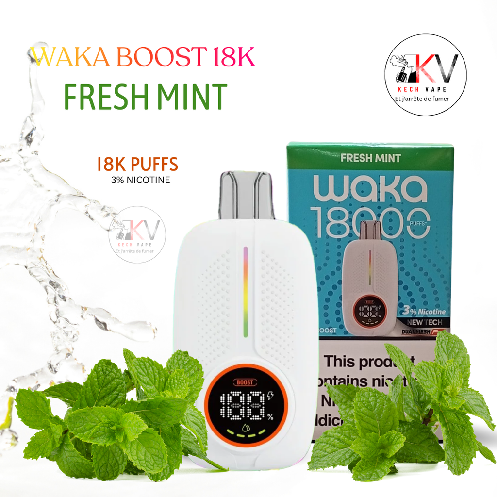 WAKA Boost 18K FRESH MINT  vape jetable 18000 puffs nicotine 3% – KechVape Marrakech