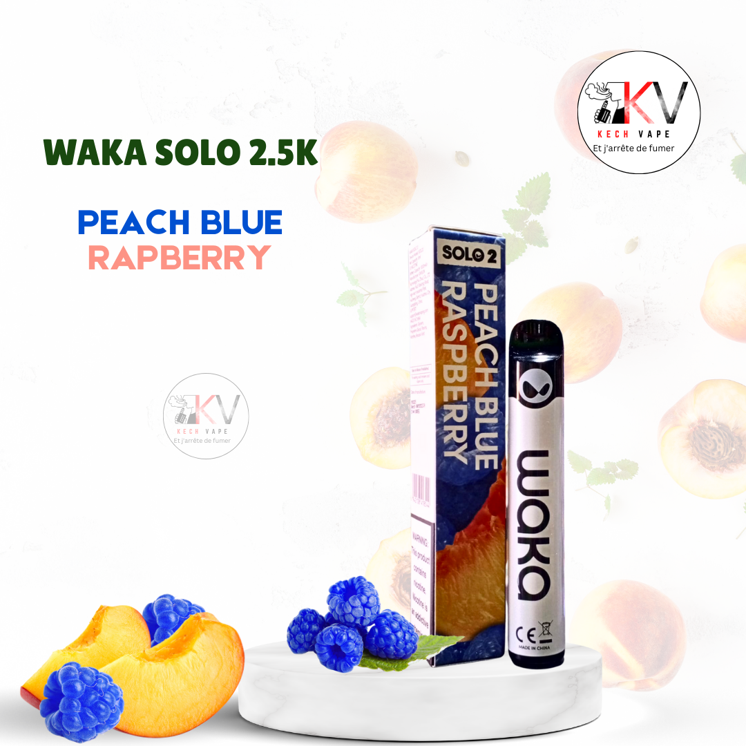 WAKA SOLO 2.5K vape jetable saveur PEACH BLUE RASPBERRY – KechVape Marrakech